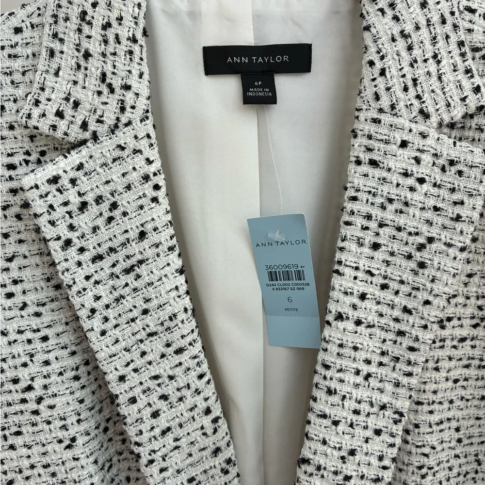 Ann Taylor Hutton Tweed Blazer, White/Black, 6P - Picture 3 of 6